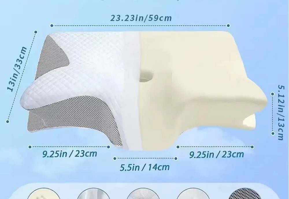 Oreiller cervical pour dormir sur le dos : dimensions données par le fabricant